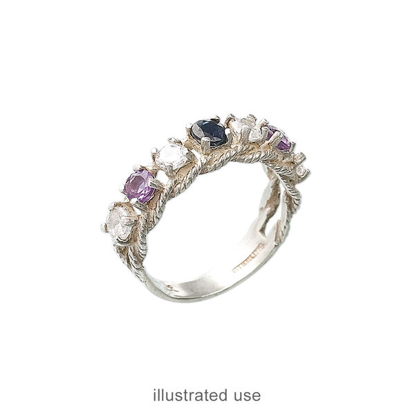 Ring, sterling silver, twisted band with (7) 3.5mm 4-prong round settings, size 7. Sold individually. image number 1