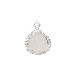 Drop, druzy agate (natural) and sterling silver, 16x16mm-18x17mm hand-cut single-sided teardrop with twisted wire design. Sold individually.