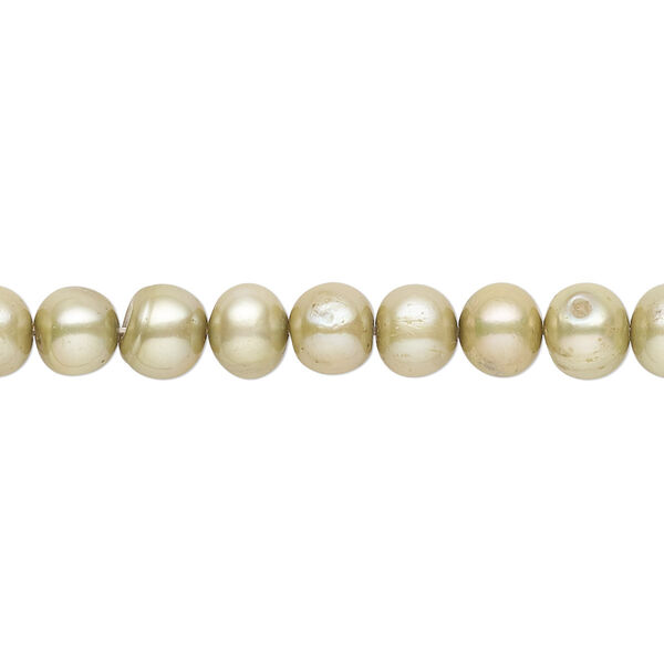 Pearl, cultured freshwater (dyed), fern green, 5-6mm semi-round with 0.4-0.6mm hole, D grade, Mohs hardness 2-1/2 to 4. Sold per 15-inch strand. image number 0