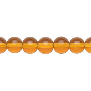 Bead, glass, amber yellow, 8mm round. Sold per 36-inch strand.