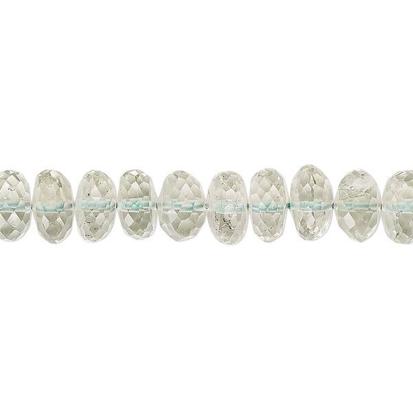 Bead, green quartz (heated), 8x4mm-9x6mm hand-cut faceted rondelle with 0.4-1.4mm hole, B grade, Mohs hardness 7. Sold per 8-inch strand. image number 0
