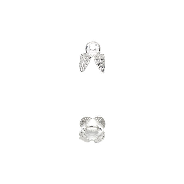Bead cap, silver-plated brass, 6x5mm 4-prong bell, fits 6-8mm bead. Sold per pkg of 100. image number 0