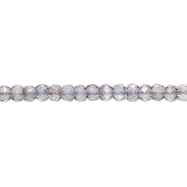 Bead, quartz crystal (coated), grey, 3x2mm-4x3mm hand-cut faceted rondelle, B grade, Mohs hardness 7. Sold per 13-inch strand, approximately 120 beads. image number 0