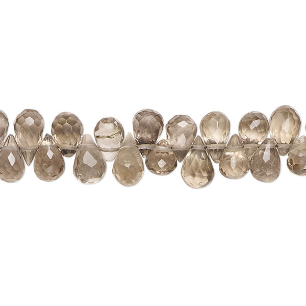 Bead, smoky quartz (heated / irradiated), 6x4mm-9x5mm hand-cut top-drilled faceted teardrop with 0.4-1.4mm hole, B+ grade, Mohs hardness 7. Sold per 9-inch strand. image number 0
