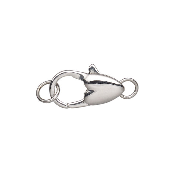 Clasp, lobster claw, stainless steel, 20x11mm with heart design with 2 jumprings. Sold individually. image number 0