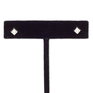 Earring, sterling silver and acrylic pearl, white, 4x4mm square with post. Sold per pair.