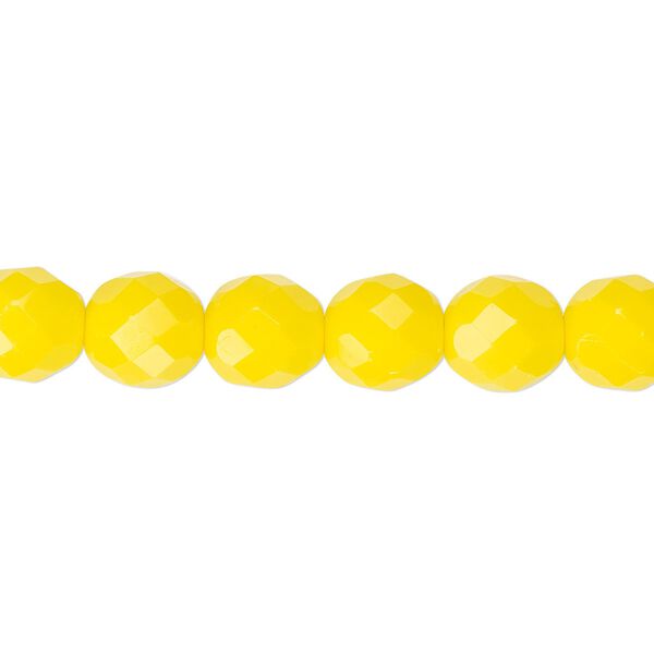 Bead, Czech fire-polished glass, opaque yellow, 8mm faceted round. Sold per 15-1/2" to 16" strand, approximately 50 beads. image number 0