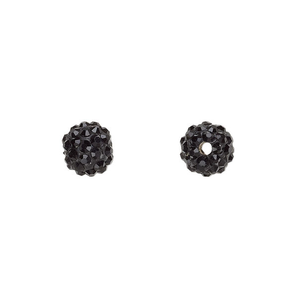 Bead, glass rhinestone / epoxy / resin, black, 8mm round. Sold individually. image number 0
