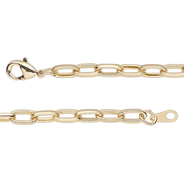 Chain, gold-finished steel, 4mm paperclip, 16 inches with lobster claw clasp. Sold individually. image number 0