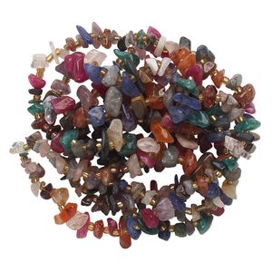 Bead, multi-gemstone (natural / dyed) and glass, multicolored, small chip, Mohs hardness 3 to 7. Sold per 36-inch strand.