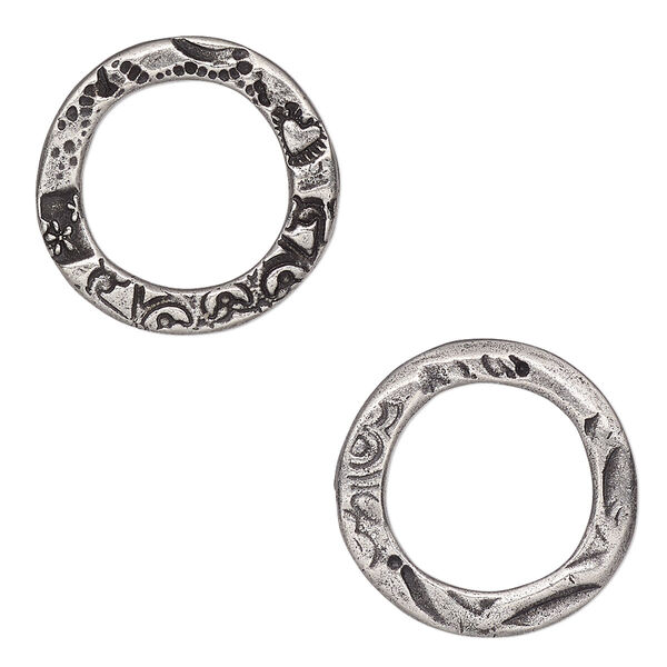 Component, TierraCast®, "Vida Mas Dulce" collection, antiqued pewter (tin-based alloy), 20mm open round with flora design, 13.5mm inside diameter. Sold per pkg of 20. image number 0