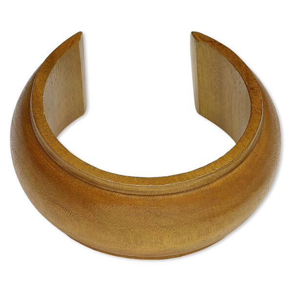 Bracelet, cuff, wood (dyed / waxed), light brown, 35mm wide hand-carved domed band, 7-1/2 inches. Sold individually. image number 0