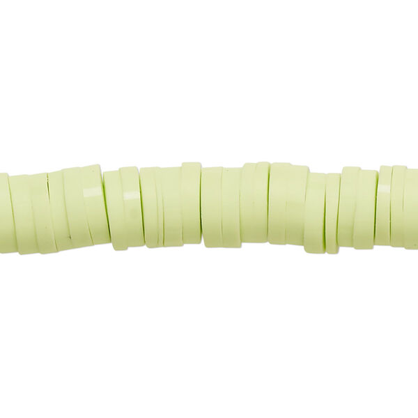Bead, polymer clay, opaque light green, 8x2mm heishi. Sold per pkg of (2) 15-1/2" to 16" strands. image number 0