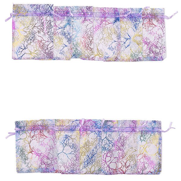 Pouch, organza, pkg/12, multicolored, 4-1/2 x 3-1/2 inches with curved line pattern and drawstring closure. image number 0