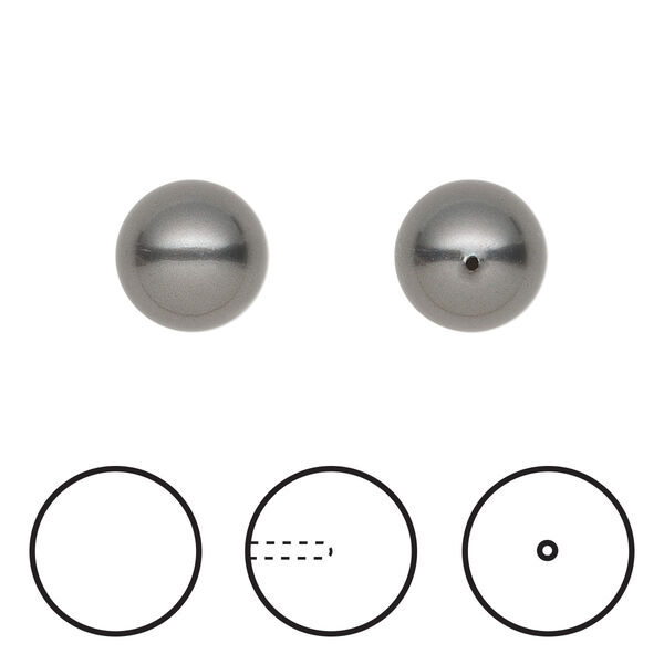 Pearl 100pk dark grey, Swarovski® 10mm half-drilled round 5818 image number 0