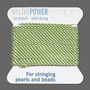 Thread, Griffin, nylon, jade green, size #16. Sold per 2-meter card (approximately 78 inches).