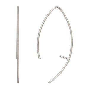 Ear wire 1pkg2 sterling silver, 38mm marquise / 4mm peg / 8-12mm half-drilled round setting, 18 gauge 1 pair