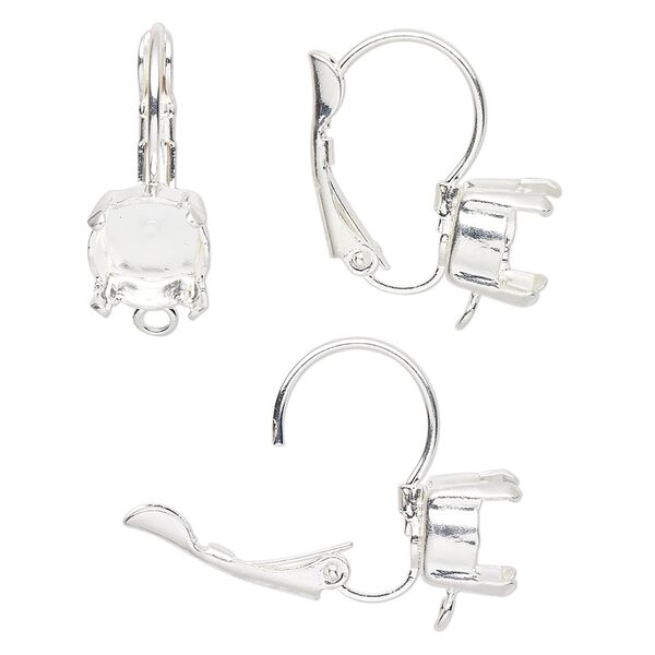 Ear wire leverback 1pkg2 silver-plated, 20mm / SS39 rivoli or chaton 4-prong setting, brass 1 pair image number 0