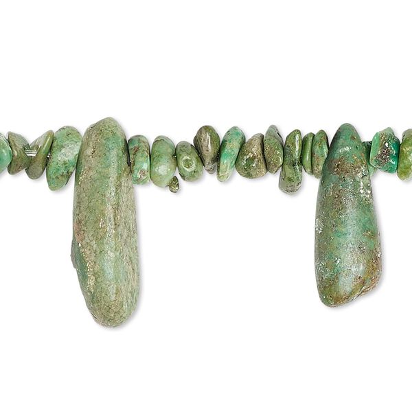 Bead, turquoise (dyed / stabilized), blue, medium chip and 17x5mm-28x11mm graduated top-drilled teardrop, Mohs hardness 5 to 6. Sold per 15-1/2" to 16" strand. image number 0