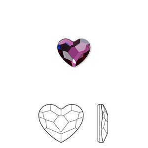 Flat back 2pk fuchsia foil back, Crystal Passions® hotfix rhinestone 10x8.5mm heart 2808HF