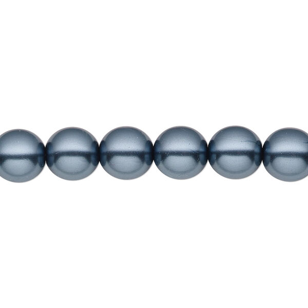 Bead, Czech pearl-coated glass druk, opaque gunmetal blue, 8mm round. Sold per 15-1/2" to 16" strand. image number 0