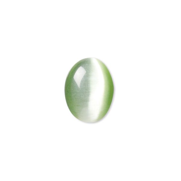 Cabochon, cat's eye glass (fiber optic glass), light green, 16x12mm calibrated oval, quality grade. Sold per pkg of 8. image number 0