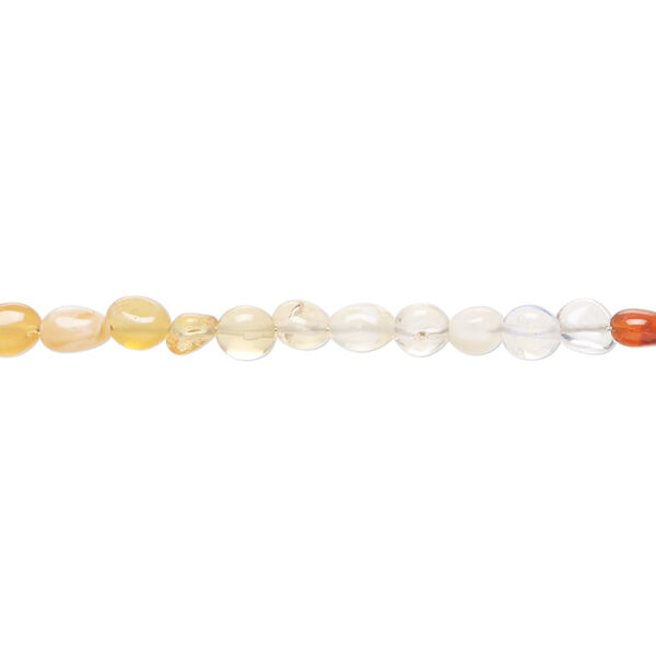 Bead, fire opal (natural), shaded, small hand-cut pebble with 0.4-1.4mm hole, Mohs hardness 5 to 6-1/2. Sold per 8-inch strand, approximately 50 beads. image number 0