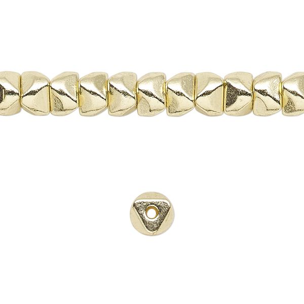 Bead, brass-finished "pewter" (zinc-based alloy), 6x4mm nugget. Sold per 8-inch strand. image number 0