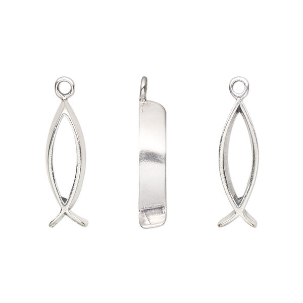 Drop, antiqued sterling silver, 18x6mm Christian fish. Sold individually. image number 0