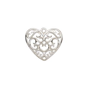 Charm, silver-plated brass, 18.5x16.5mm filigree heart. Sold individually.