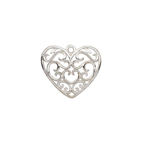 Charm, silver-plated brass, 18.5x16.5mm filigree heart. Sold individually. image number 0