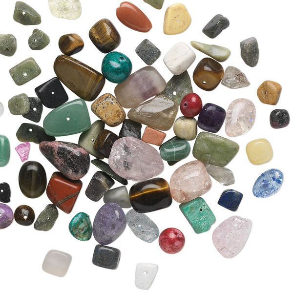 Bead mix, multi-gemstone (natural / dyed / heated / manmade) and glass, mixed colors, 7x2mm-21x17mm mixed shape, D grade. Sold per 1/4 pound pkg, approximately 75-90 beads. image number 0