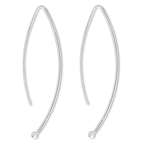 Ear wire, sterling silver, 56mm smooth marquise with 3mm ball, 19 gauge. Sold per pair. image number 0