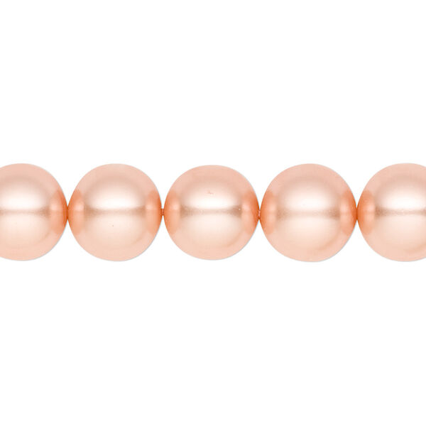 Bead, crystal pearl, peach, 10mm round. Sold per pkg of (2) 15-1/2" to 16" strands, approximately 80 beads. image number 0