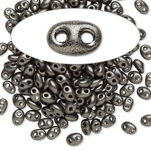 Seed bead, Preciosa Twin™ Czech glass, pkg/10g, 5x2.5mm oval, opaque dark khaki green terra pearl black, (28992).