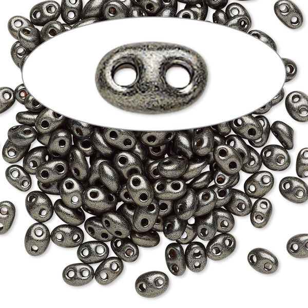 Seed bead, Preciosa Twin™ Czech glass, pkg/10g, 5x2.5mm oval, opaque dark khaki green terra pearl black, (28992). image number 0