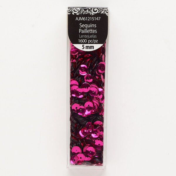 Sequin 1pkg1600 plastic, 5mm round, fuchsia image number 0
