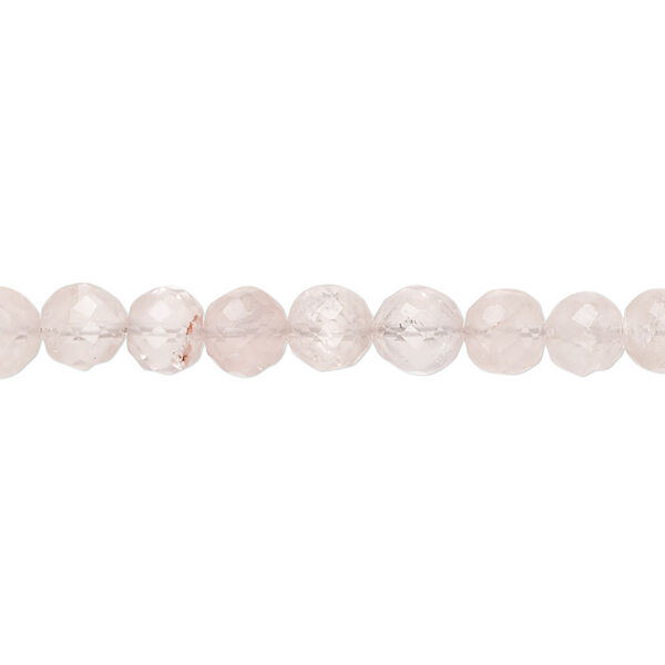 Bead, rose quartz (natural / dyed), light, 5-6mm hand-cut faceted round with 0.4-1.4mm hole, B grade, Mohs hardness 7. Sold per 9-inch strand, approximately 40 beads. image number 0
