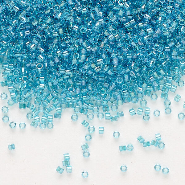 Seed bead, Delica®, glass, pkg/50g, #11 round, translucent aqua-lined luster crystal clear (DB-2382). image number 0