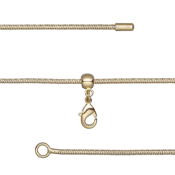 Chain, silicone and gold-finished brass, 1.2mm snake, adjustable from 16 to 23-1/2 inches with lobster claw clasp and adjustable slider bead. Sold individually. image number 0