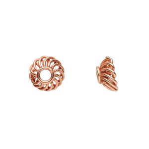 Bead cap, copper, 10x5mm open loop round, fits 8-12mm bead. Sold per pkg of 12.