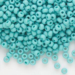 Seed bead, Preciosa Ornela Czech glass, pkg/500g, #8 rocaille, opaque matte green turquoise, (63130).
