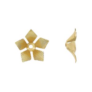Bead cap, gold-finished steel, 16x5mm flower, fits 8-10mm round bead. Sold per pkg of 20.