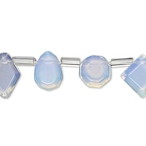 Bead, sea "opal" (glass), translucent, 10x9mm-14x10mm top-drilled multi-shape. Sold per 15" to 16" strand, approximately 25 beads.