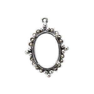 Drop, marcasite (natural) and sterling silver, 25x20mm oval with 18x13mm 4-prong oval setting. Sold individually.