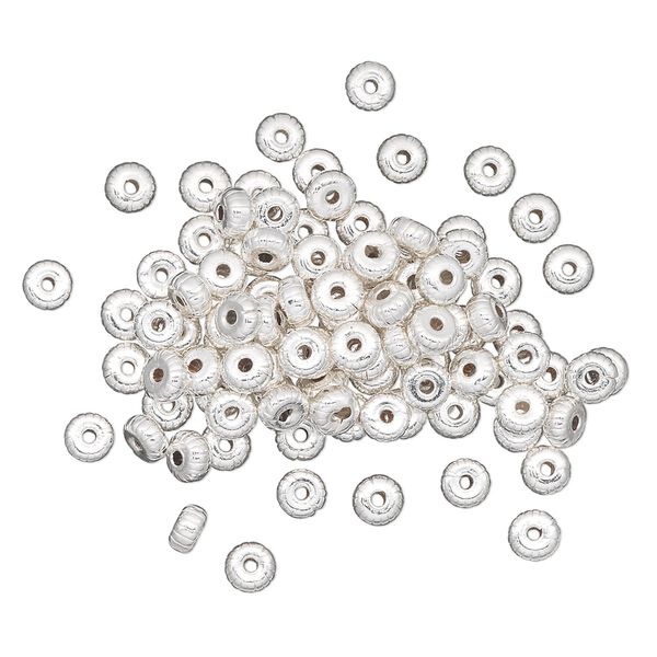 Bead, silver-plated brass, 4.5x2.5mm corrugated rondelle. Sold per pkg of 100. image number 0