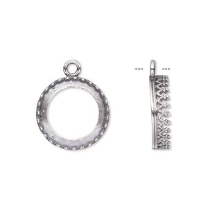Drop, JBB Findings, antiqued sterling silver, 15.5mm open round with filigree edge, 14.5mm round bezel setting. Sold individually.