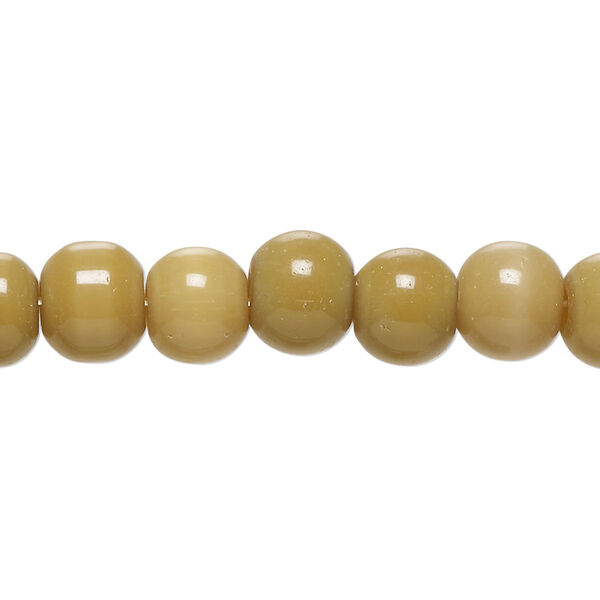 Bead, cat's eye glass (fiber optic glass), khaki, 7-9mm round. Sold per 14-inch strand, approximately 50 beads. image number 0