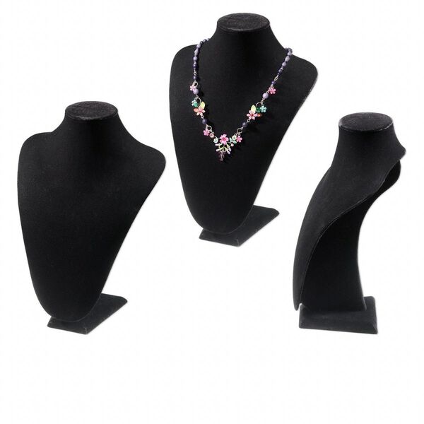 Display, necklace, velveteen, black, 12 x 9 x 4-1/4 inches. Sold individually. image number 0