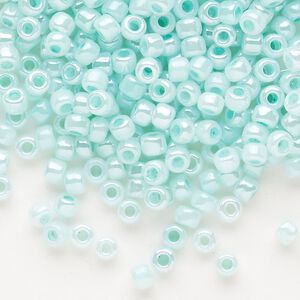 Seed bead, Dyna-Mites™, glass, opaque ceylon pastel blue, #6 round. Sold per 40-gram pkg.